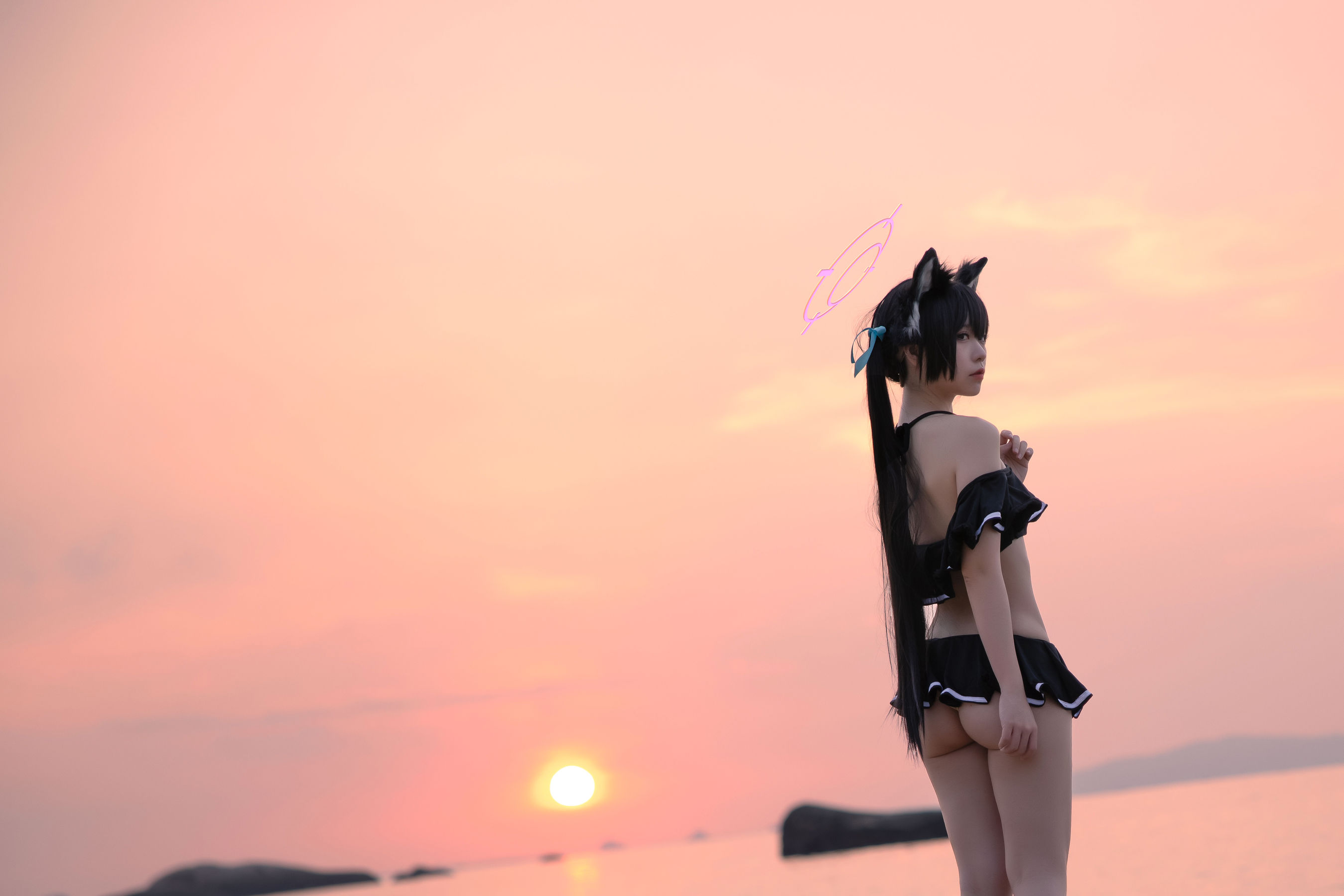 动漫博主G44不会受伤 – 碧蓝档案 黑見芹香 海边泳装 [20P]-66COS