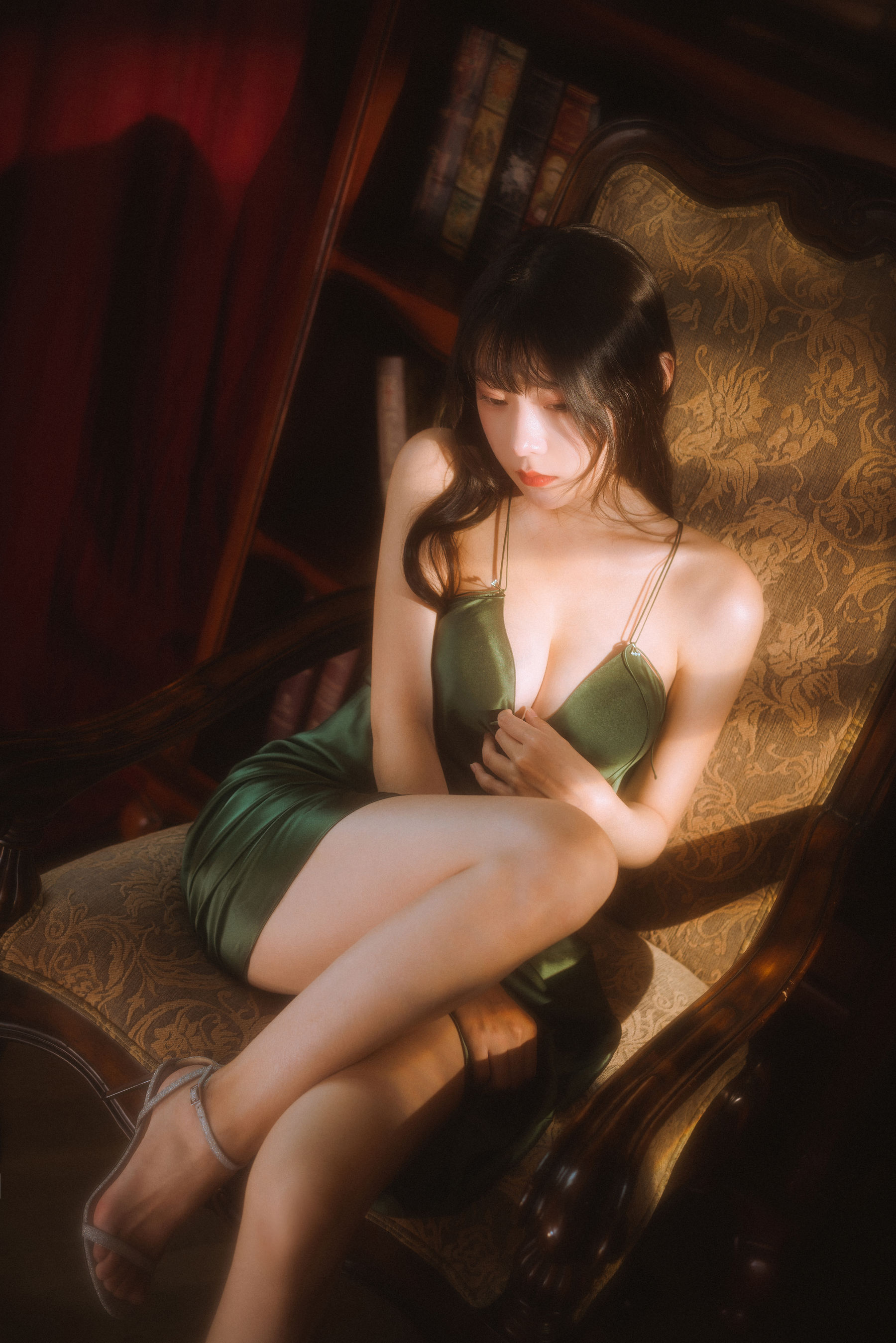 香草喵露露 – 杨枝甘露 绿色连衣裙 [45P]-66COS