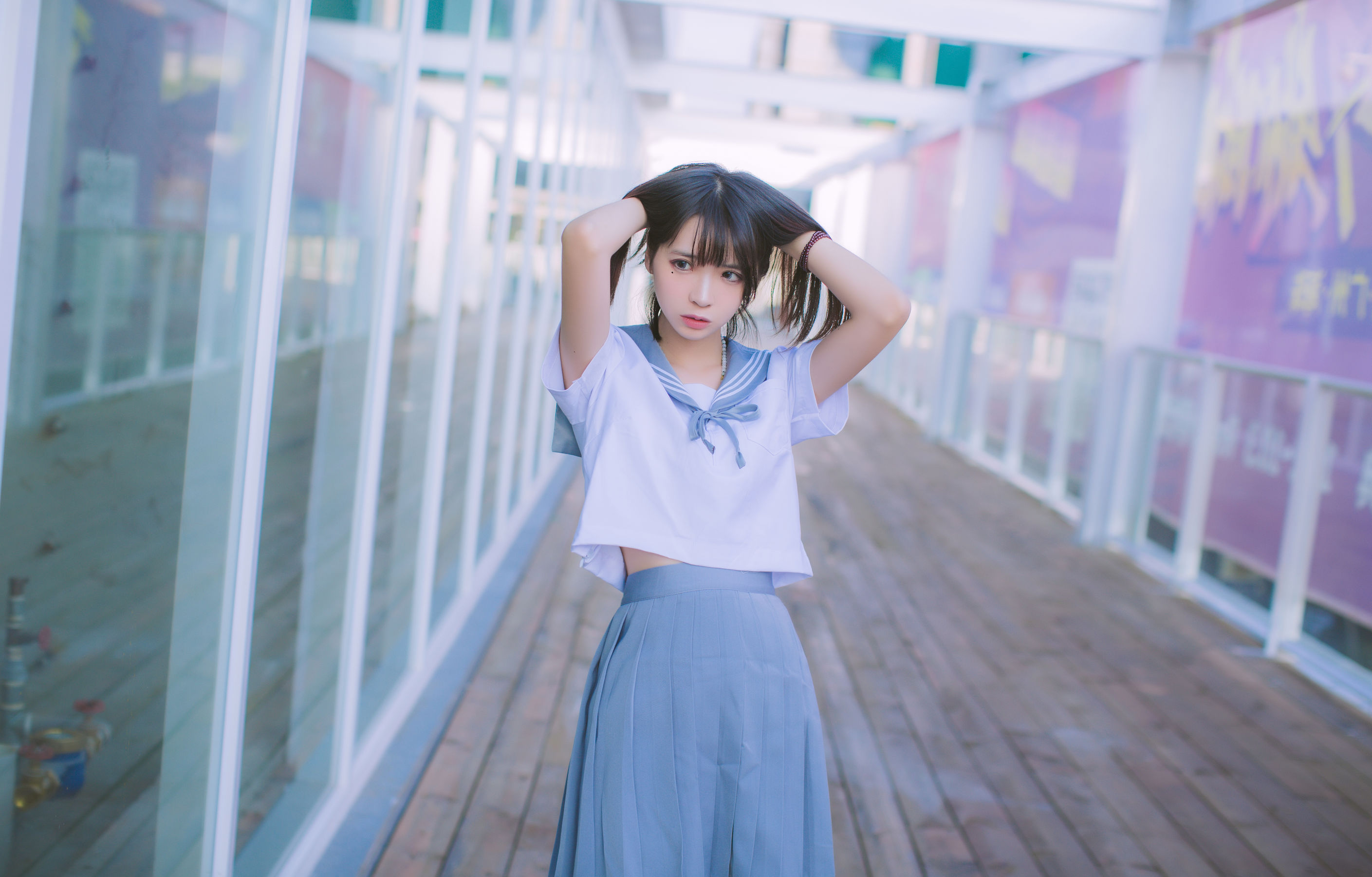 疯猫ss 海边蓝白水手服 [15P]-66COS