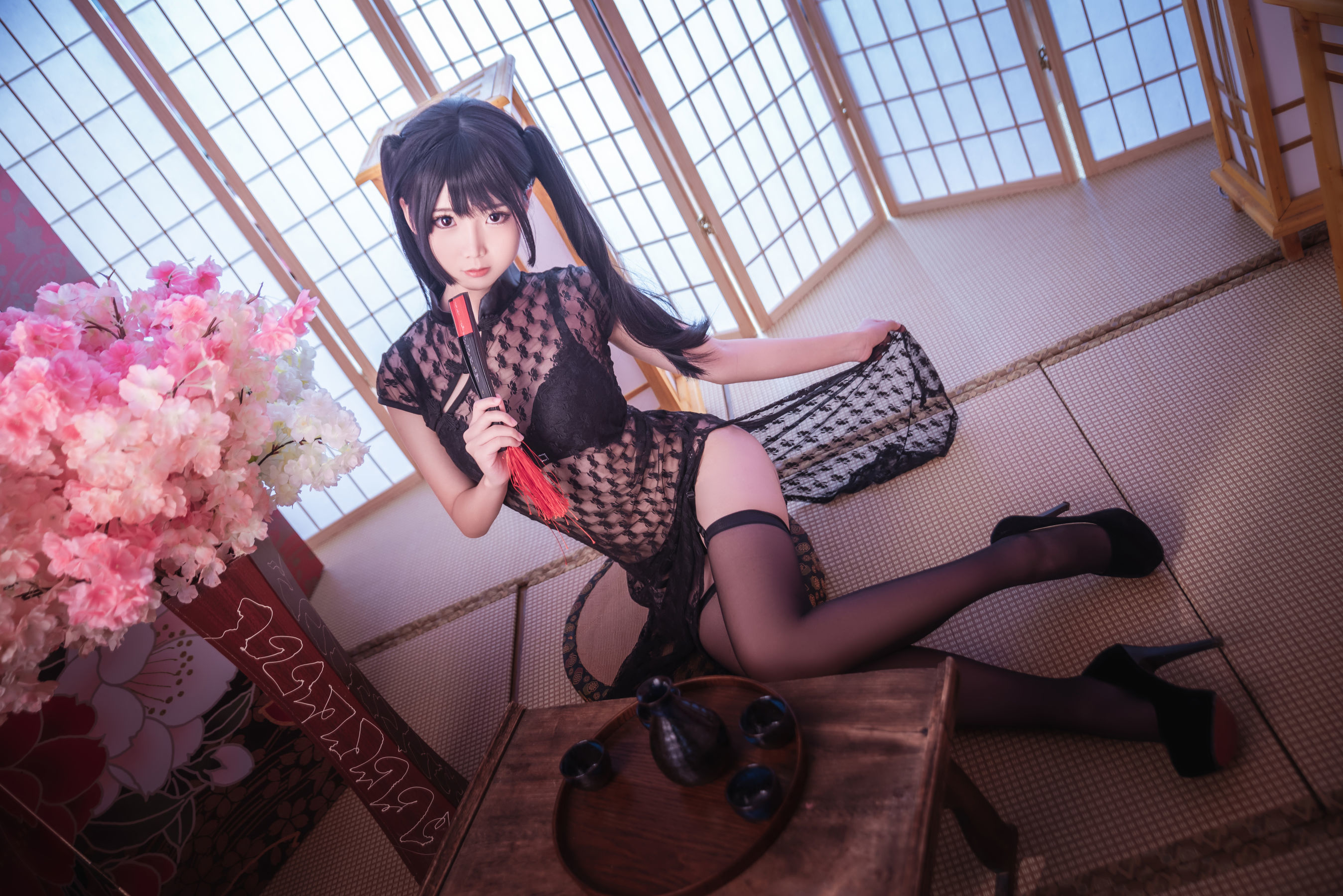 [萝莉COS] 面饼仙儿 – 黑丝情趣旗袍 [21P]-66COS