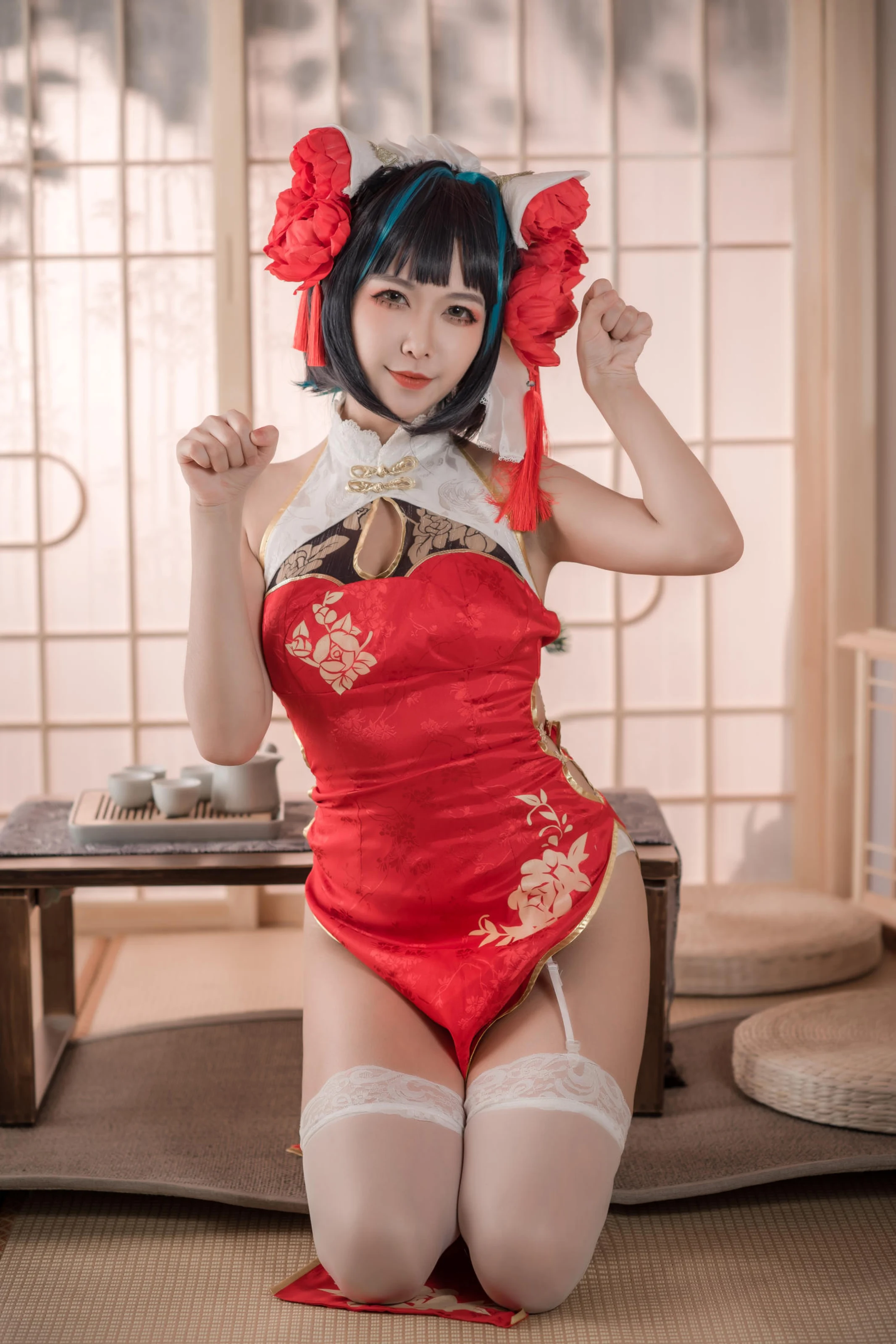 源纱希喵喵喵 – 柴郡红色旗袍 [50P]-66COS