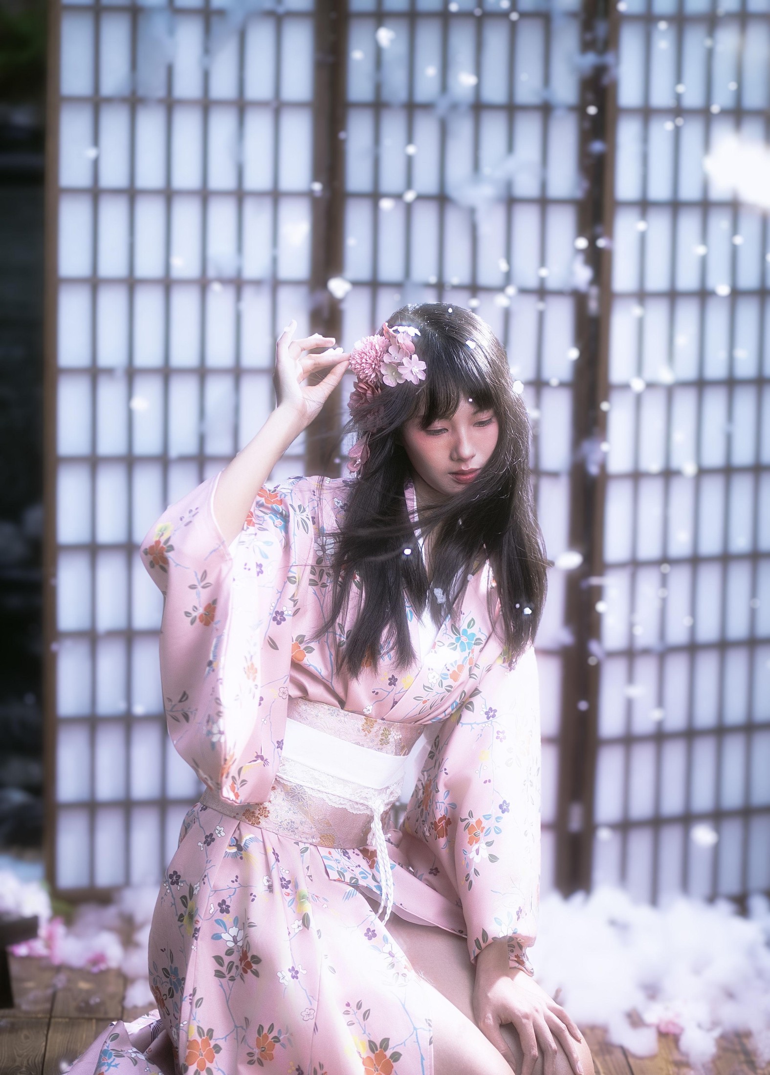 欣欣 – 《夜樱和服少女》[14P] 插图2