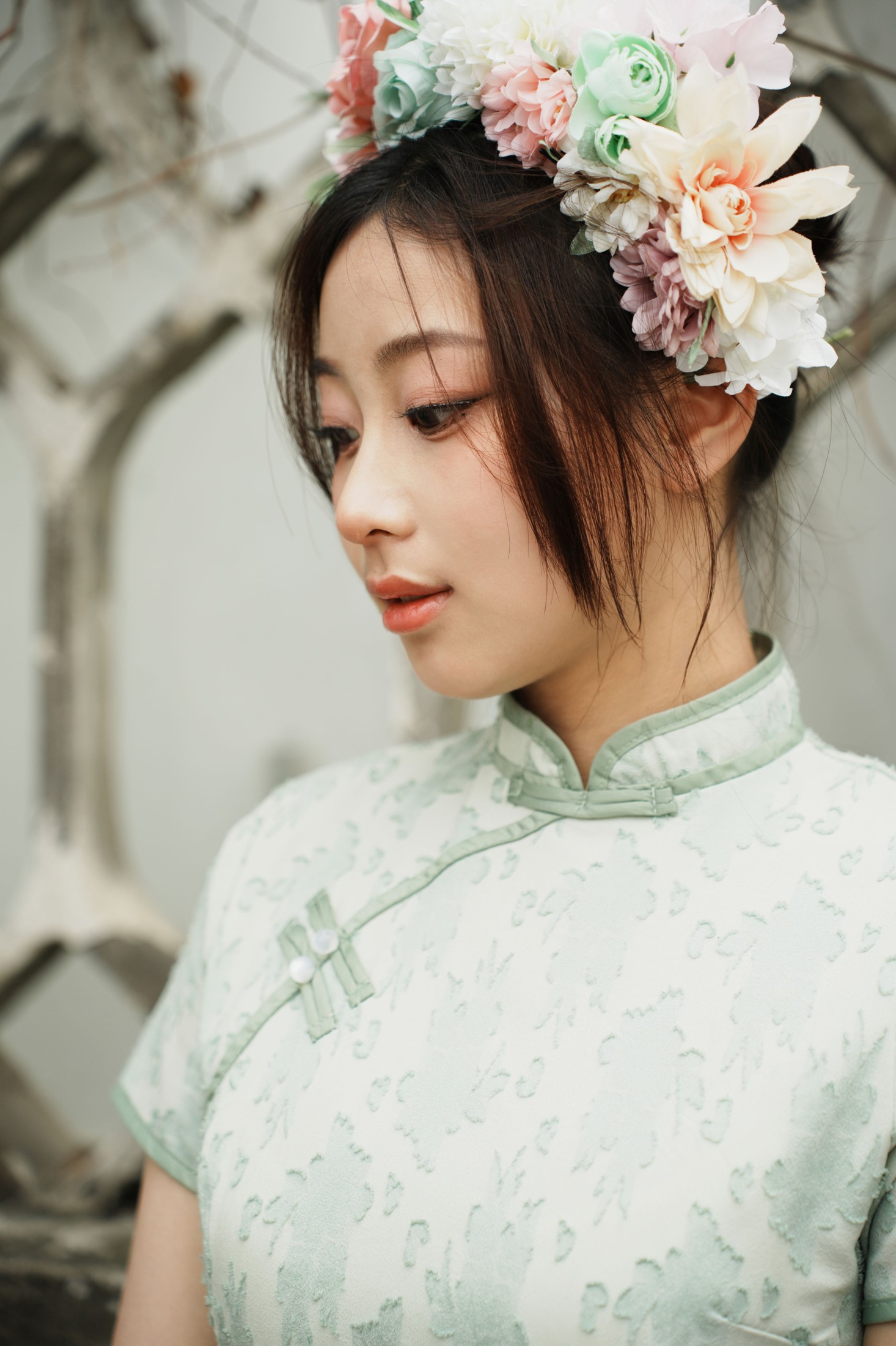 小u – 《绿色旗袍簪花》[17P] 插图3