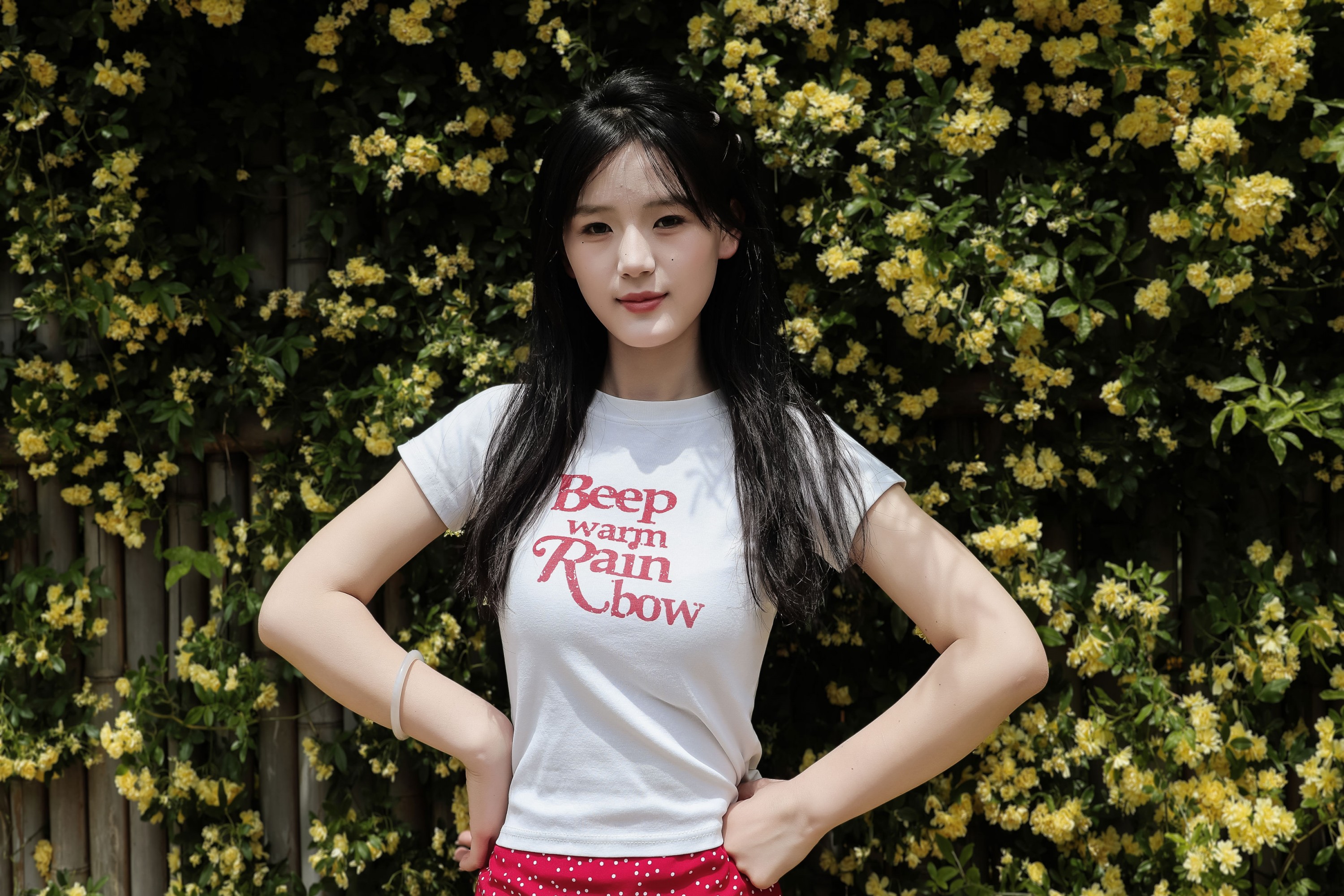 《黄木香白衣红裙子模特户外美女》[17P]-66COS