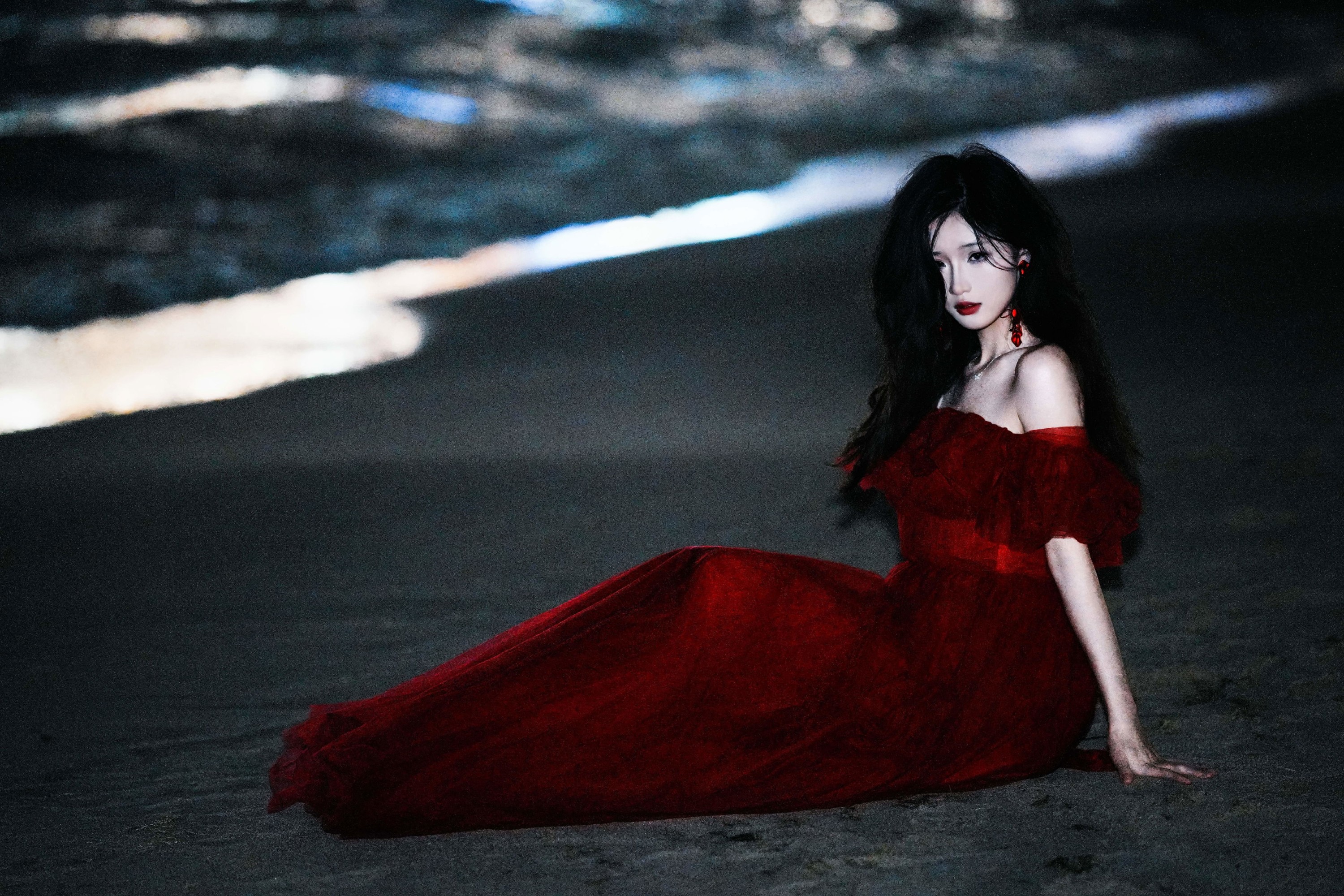 《深夜碧海，红纱美人赴一场海上夜景之约》[12P] 插图5
